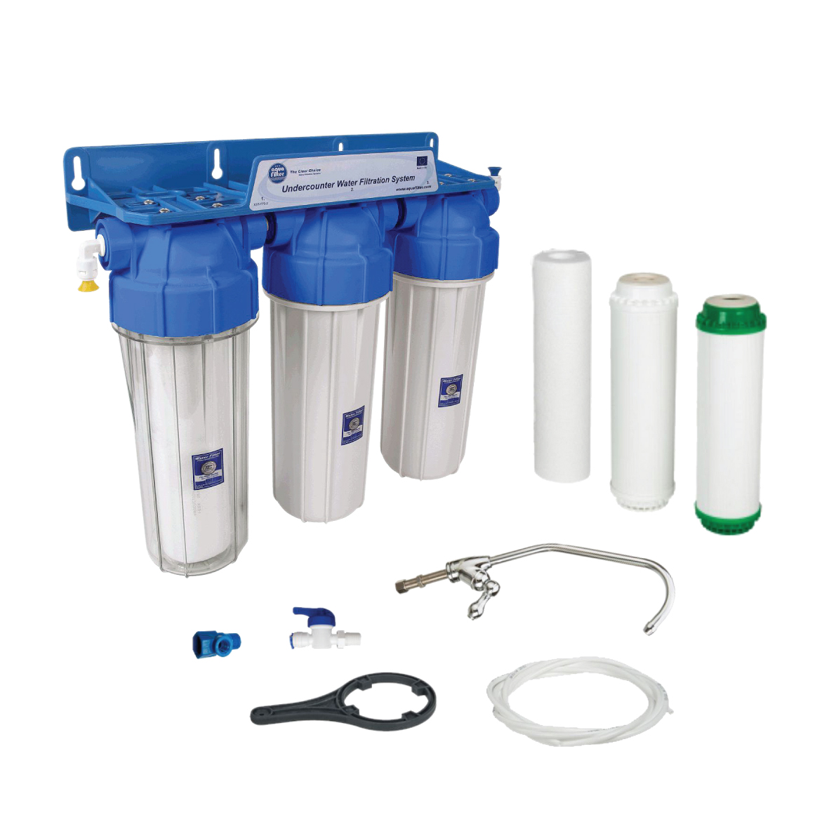 Under counter 3 Stage Water Filtration System With Cartridge Filters Included And Faucet